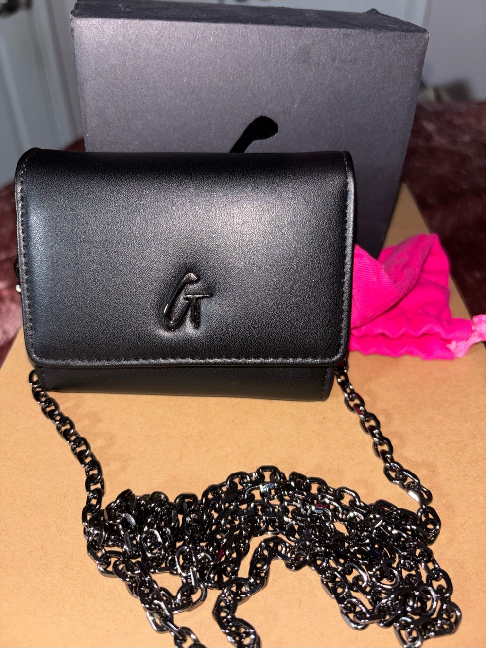 Black Chain Crossbody Bag with Glossy Logo